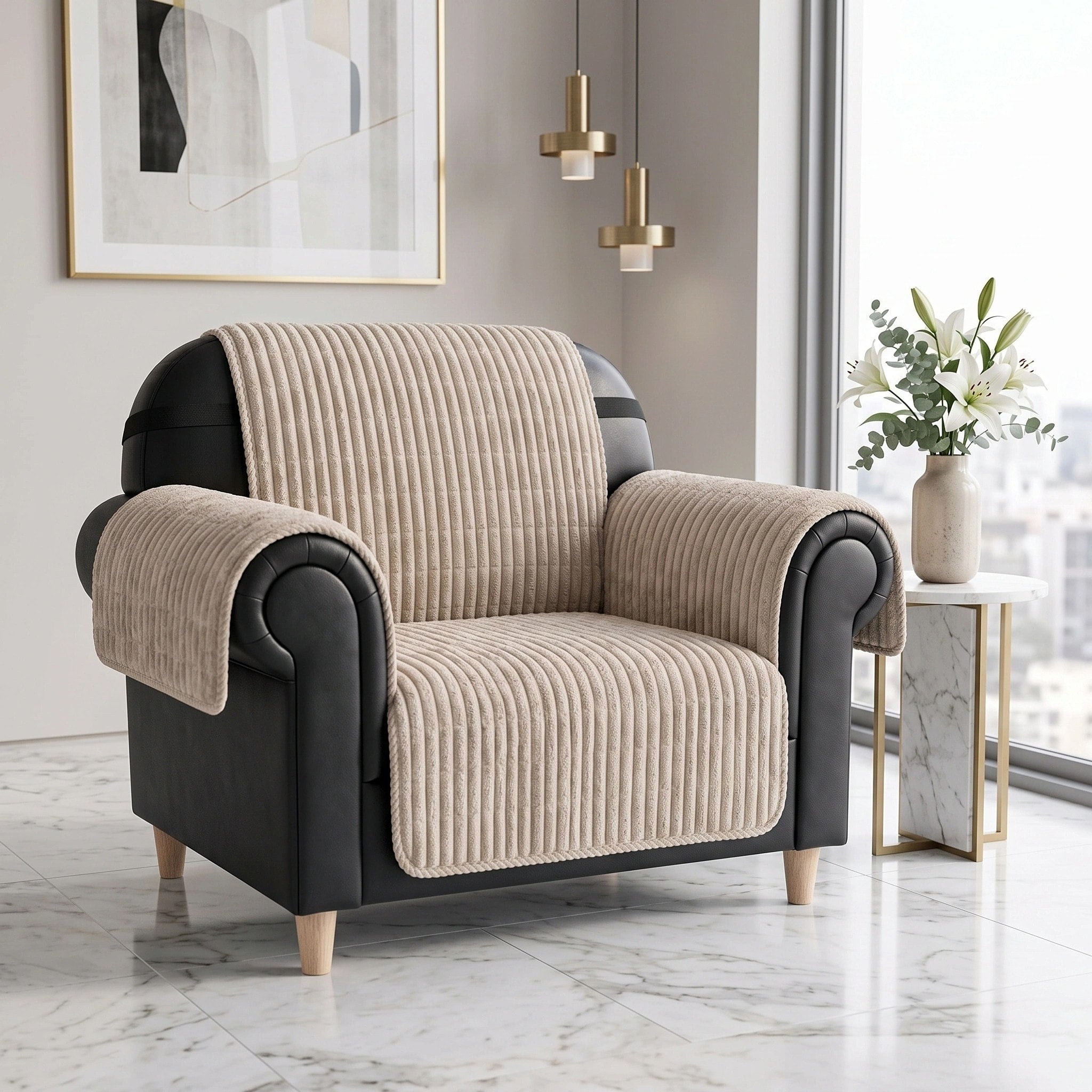 Housse de canapé en flanelle imperméable avec dos antidérapant pour fauteuils inclinables et canapés