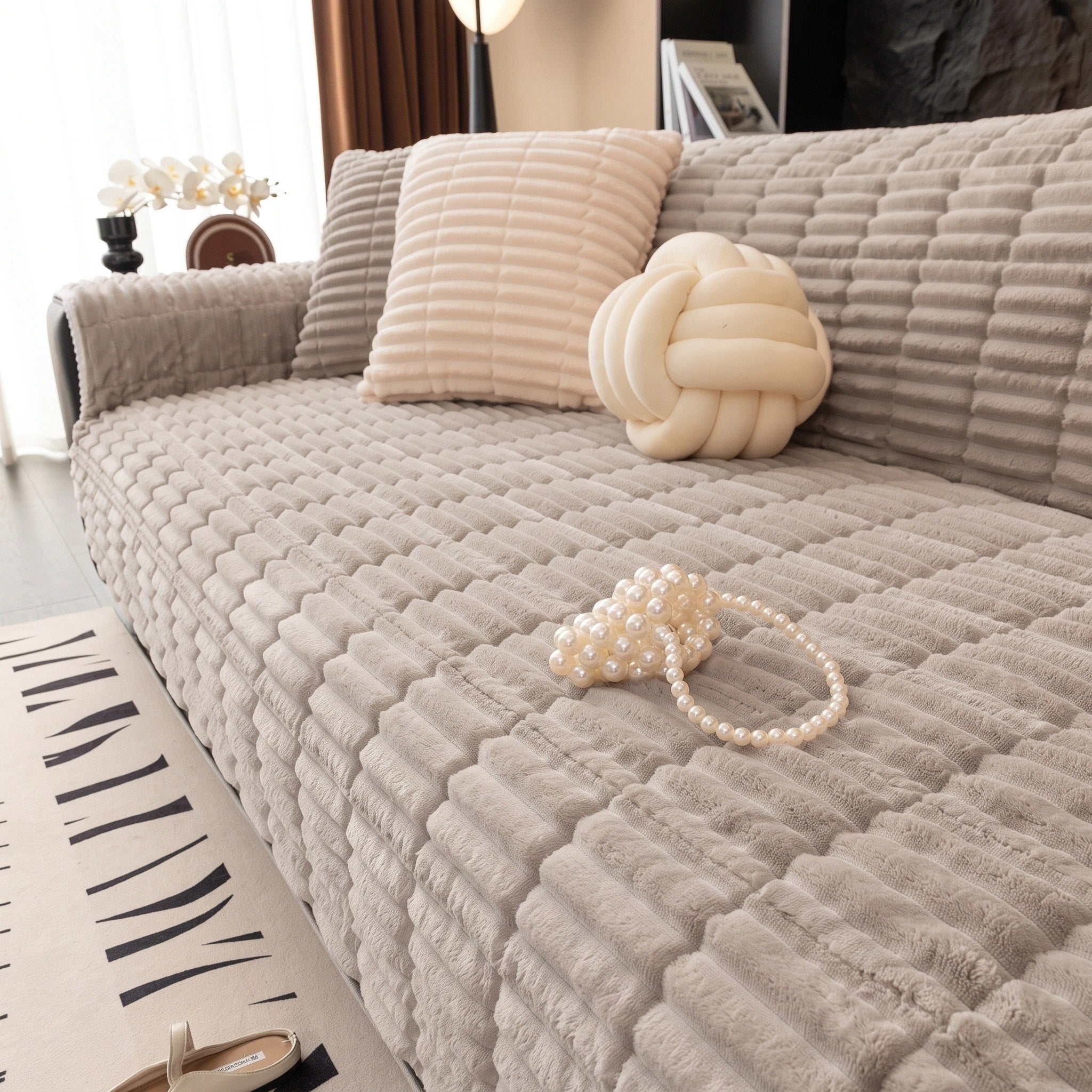 Housse de canapé en flanelle imperméable avec dos antidérapant et design lavable