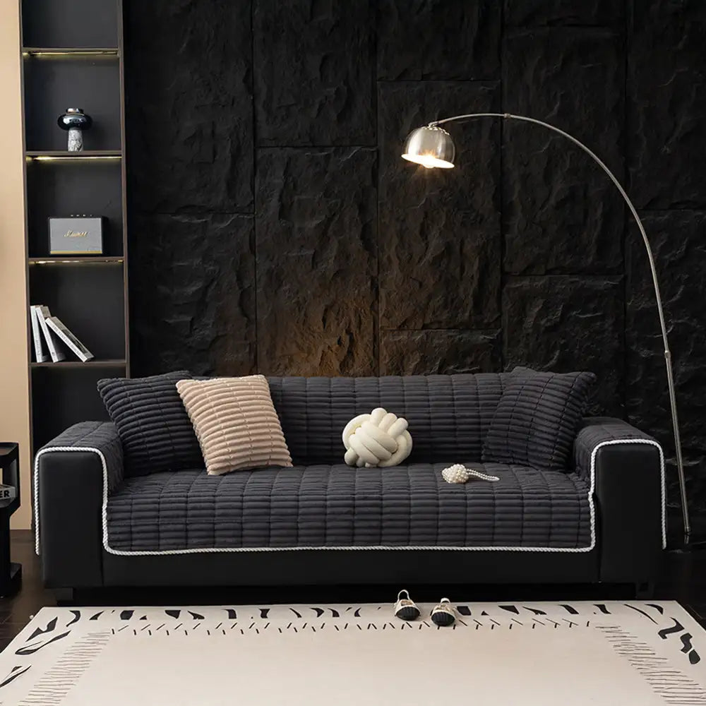 Housse de canapé en flanelle imperméable avec dos antidérapant et design lavable