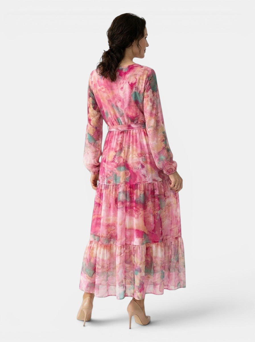 Womens Abstract Floral Maxi Dress | Elegant Long Sleeve Wrap Dress for All Seasons 4