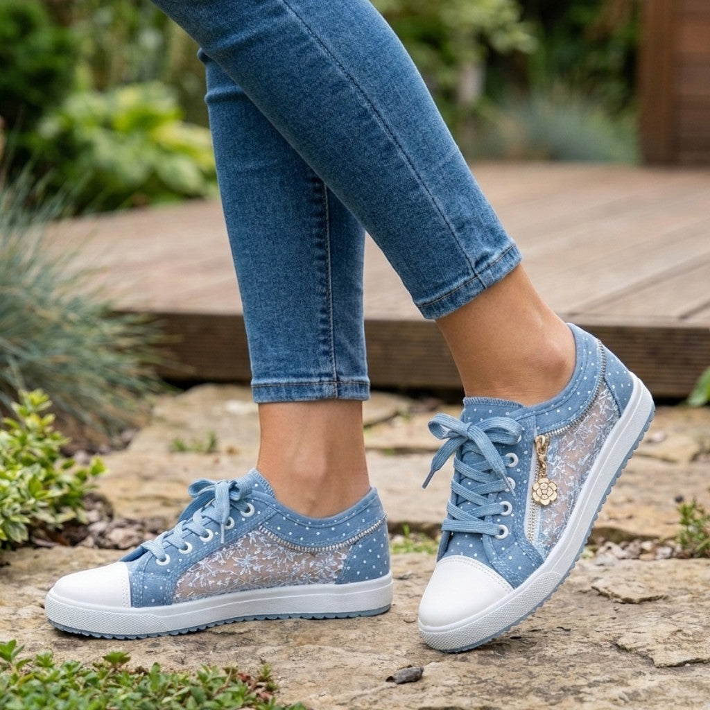Womens Breathable Textile Casual Shoes | Stylish Polka Dot Pattern Footwear 1