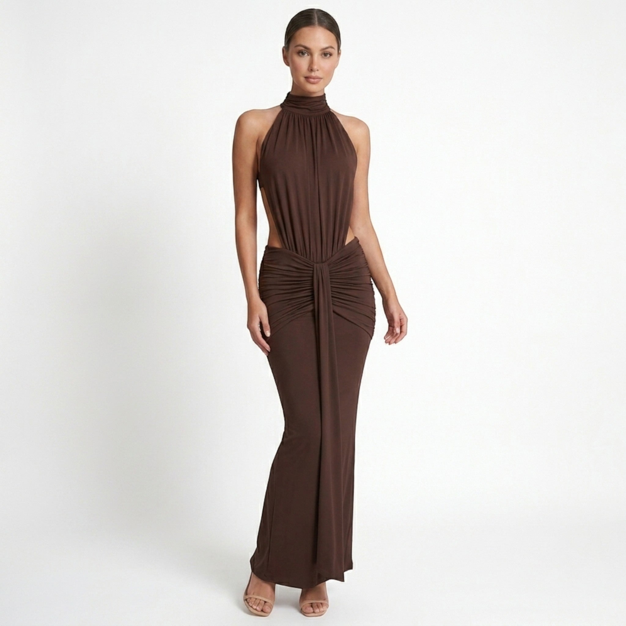 Womens Chic Halter Neck Maxi Dress | Elegant Backless Bodycon Gown for Formal Occasions 9