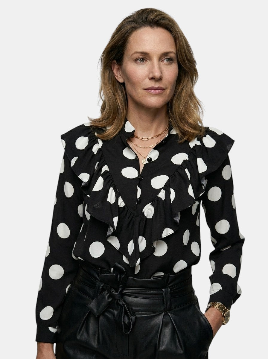 Blusa da donna chic a maniche lunghe con stampa leopardata | Design elegante a pois per tutte le stagioni