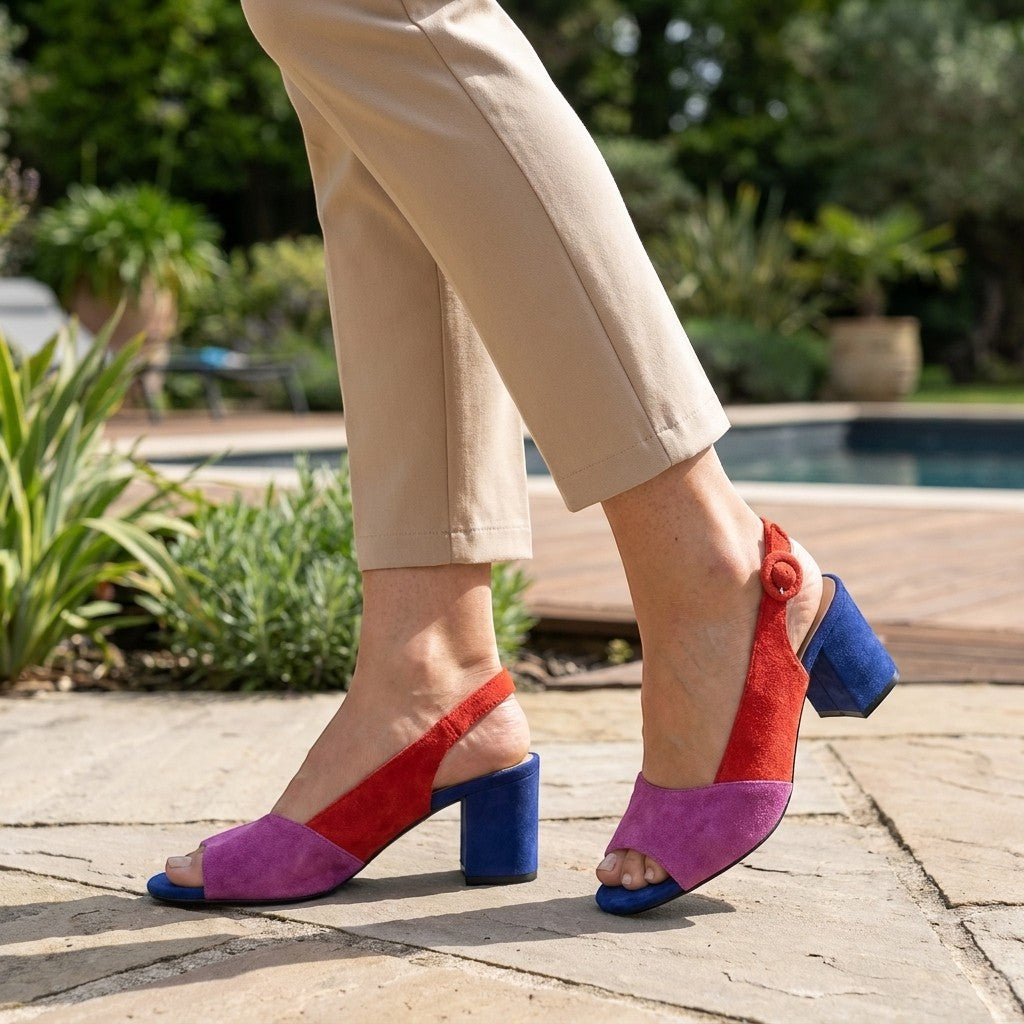 Sandali con tacco slingback color block da donna | Eleganti sandali da sera regolabili