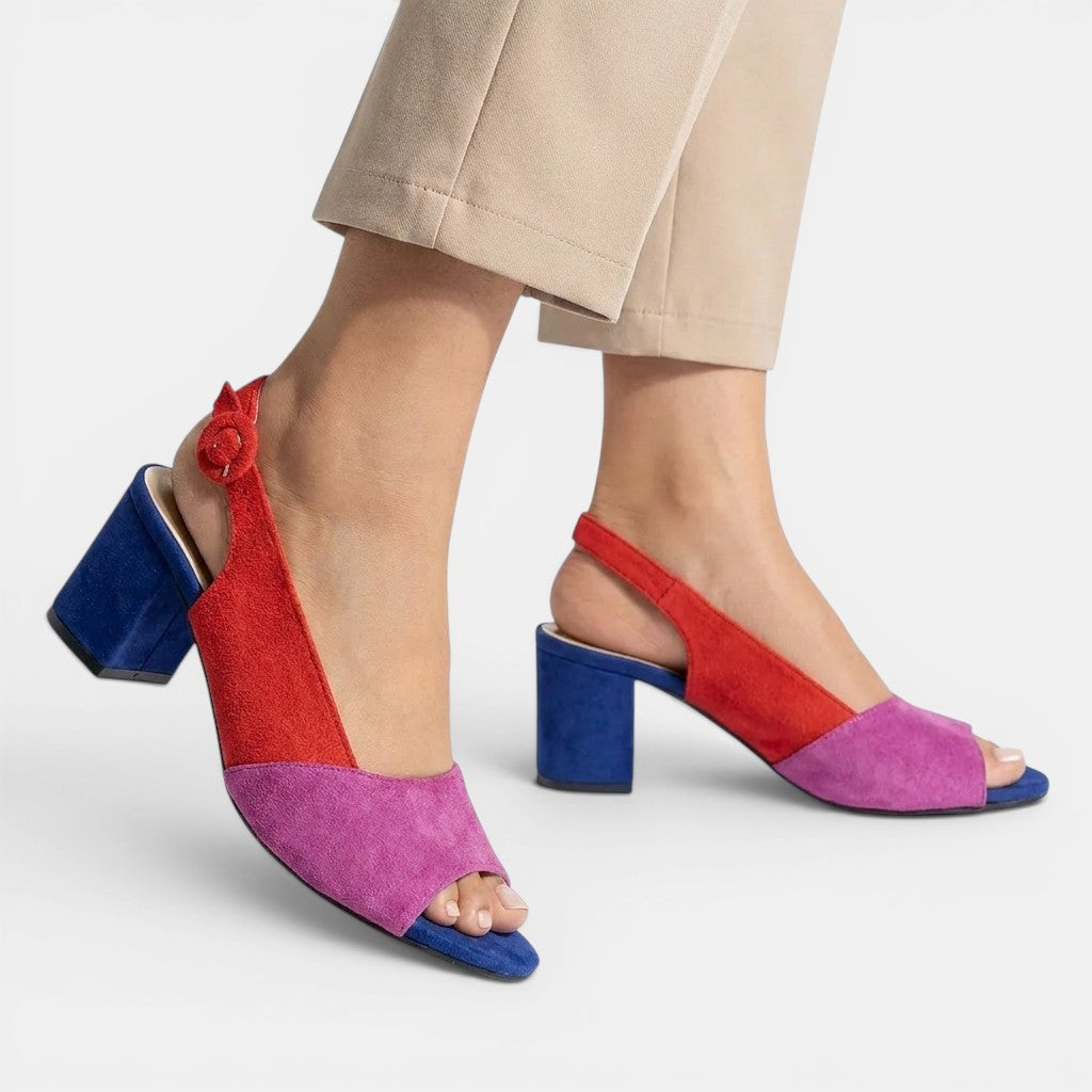 Sandali con tacco slingback color block da donna | Eleganti sandali da sera regolabili
