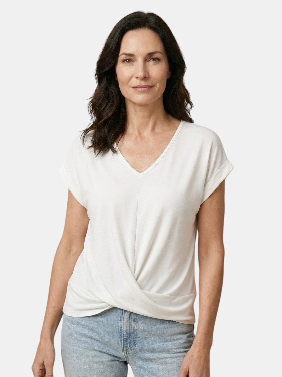 Womens Comfortable Cotton Blend Top | Stylish V-Neck Twist-Front Going Out Top 10