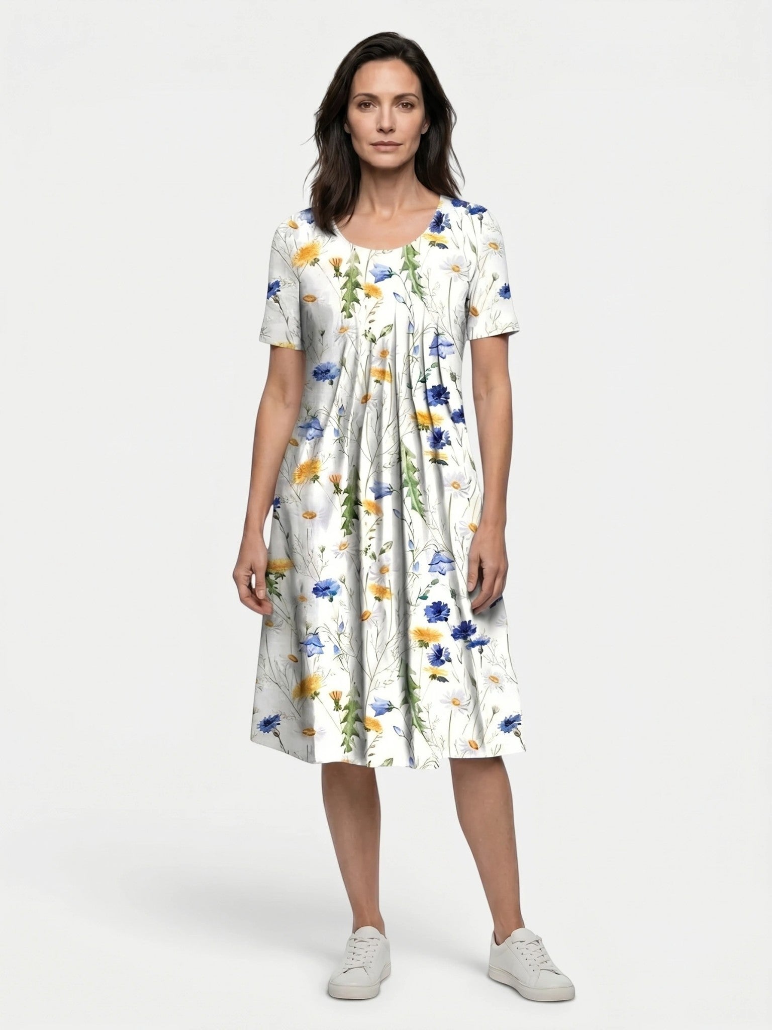 Women's Cotton Floral Print Midi Dress | Lightweight A-Line Summer Style