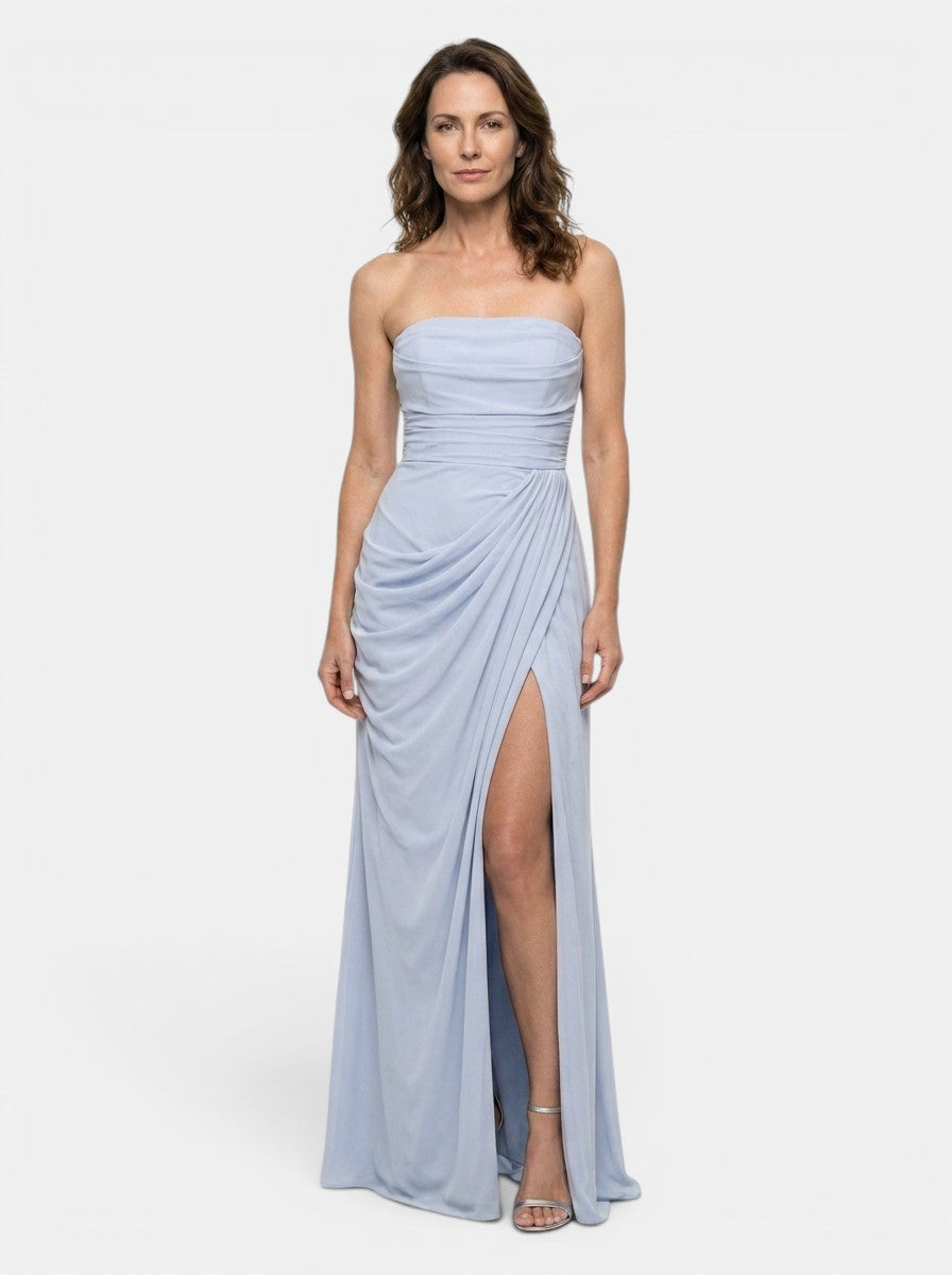 Vestido maxi de tela drapeada para mujer | Vestido de noche estructurado sin tirantes