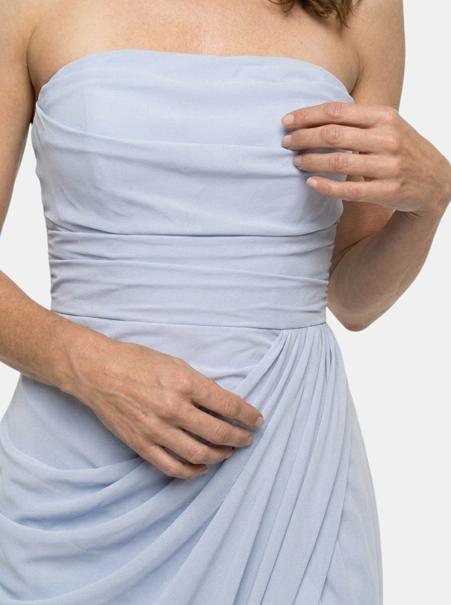 Vestido maxi de tela drapeada para mujer | Vestido de noche estructurado sin tirantes