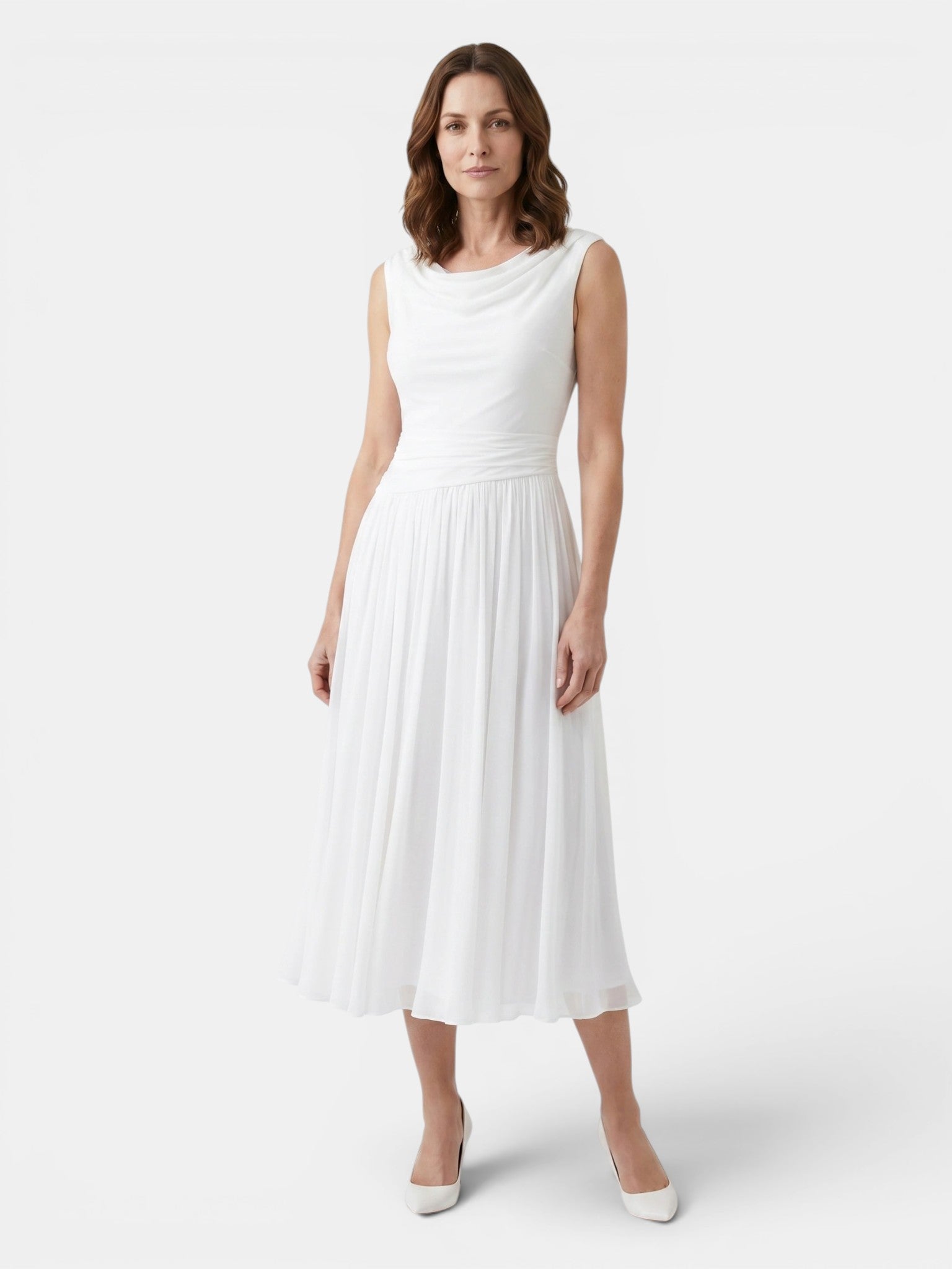 שמלת מידי לנשים מבד Draped | גופייה צמודה וחצאית מקופלת