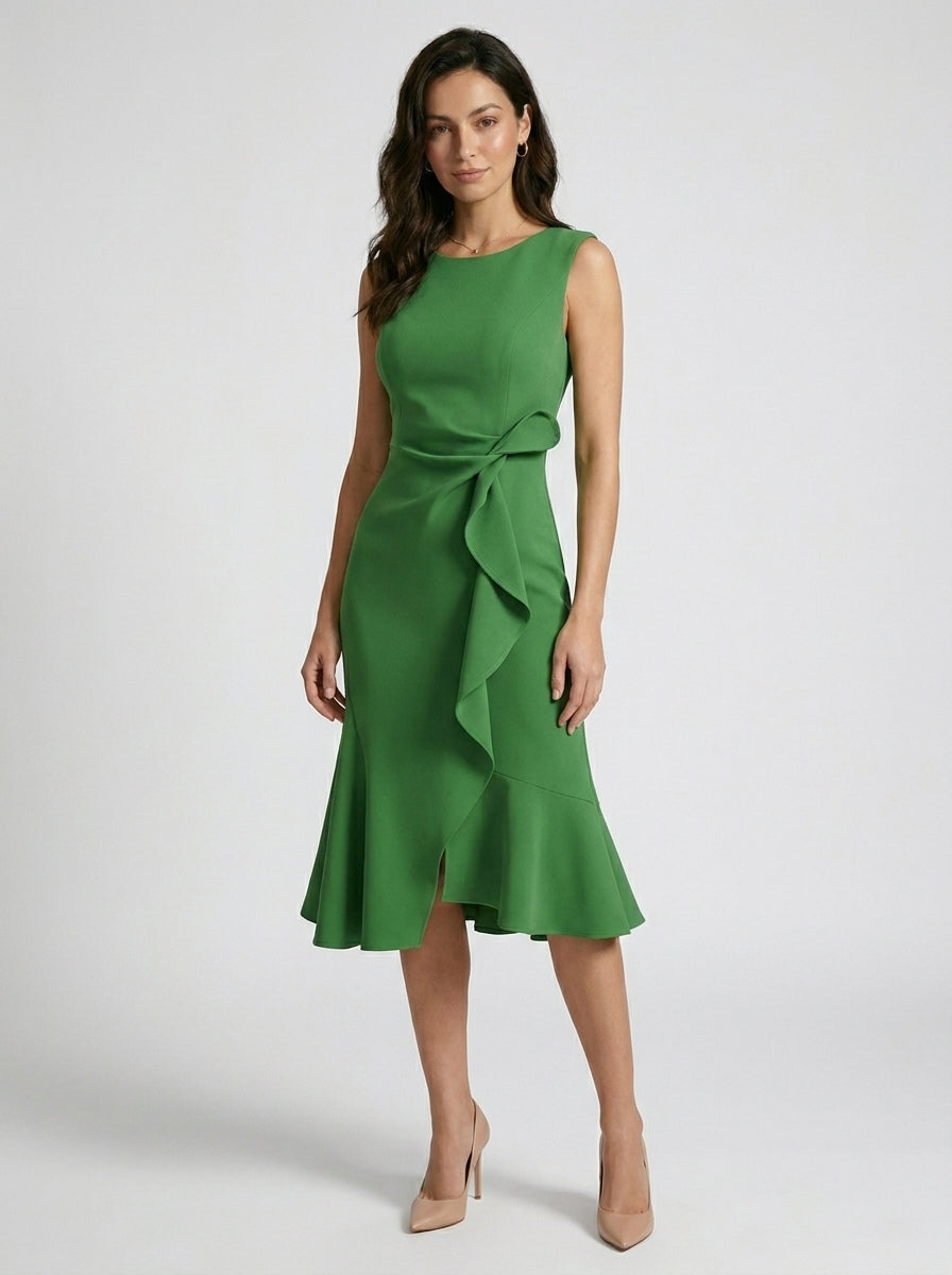 Robe midi asymétrique élégante pour femme | Tenue de soirée cocktail chic sans manches