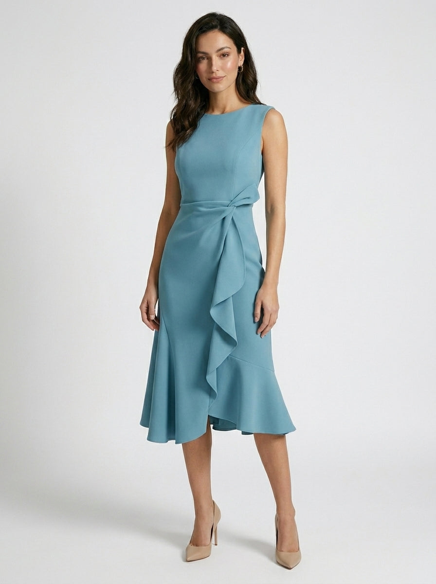 Robe midi asymétrique élégante pour femme | Tenue de soirée cocktail chic sans manches