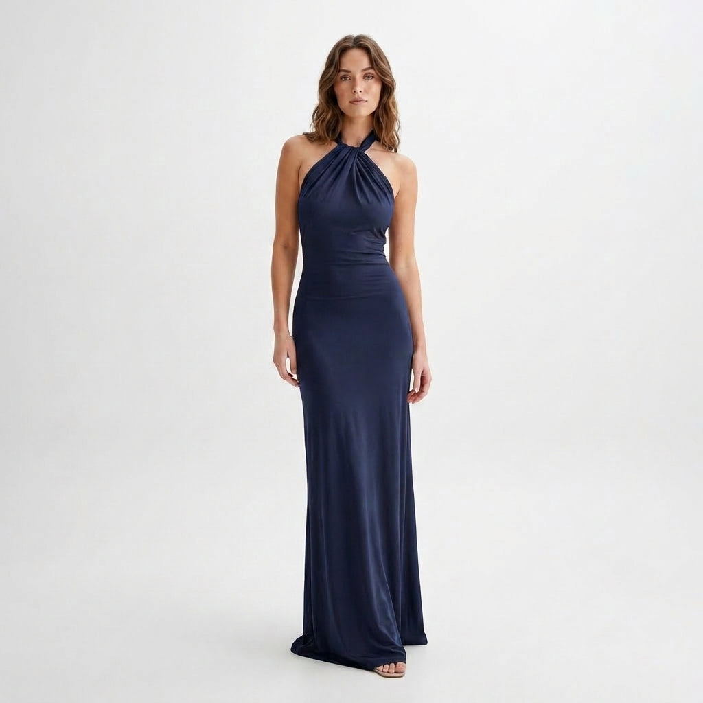 Womens Elegant Bodycon Maxi Dress | Halter Neck Open Back Formal Gown 6