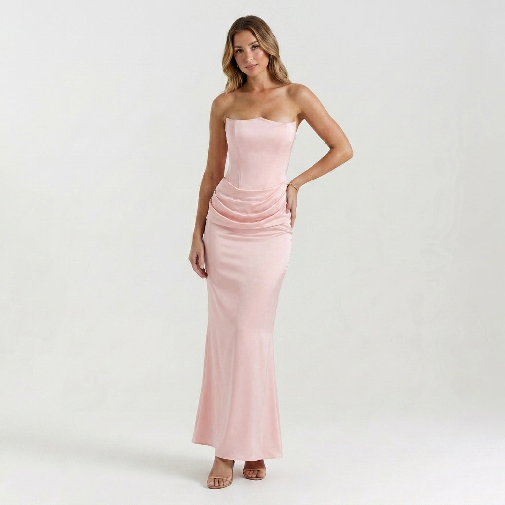 Abito lungo elegante a colonna da donna | Abito da sera formale senza spalline senza tempo