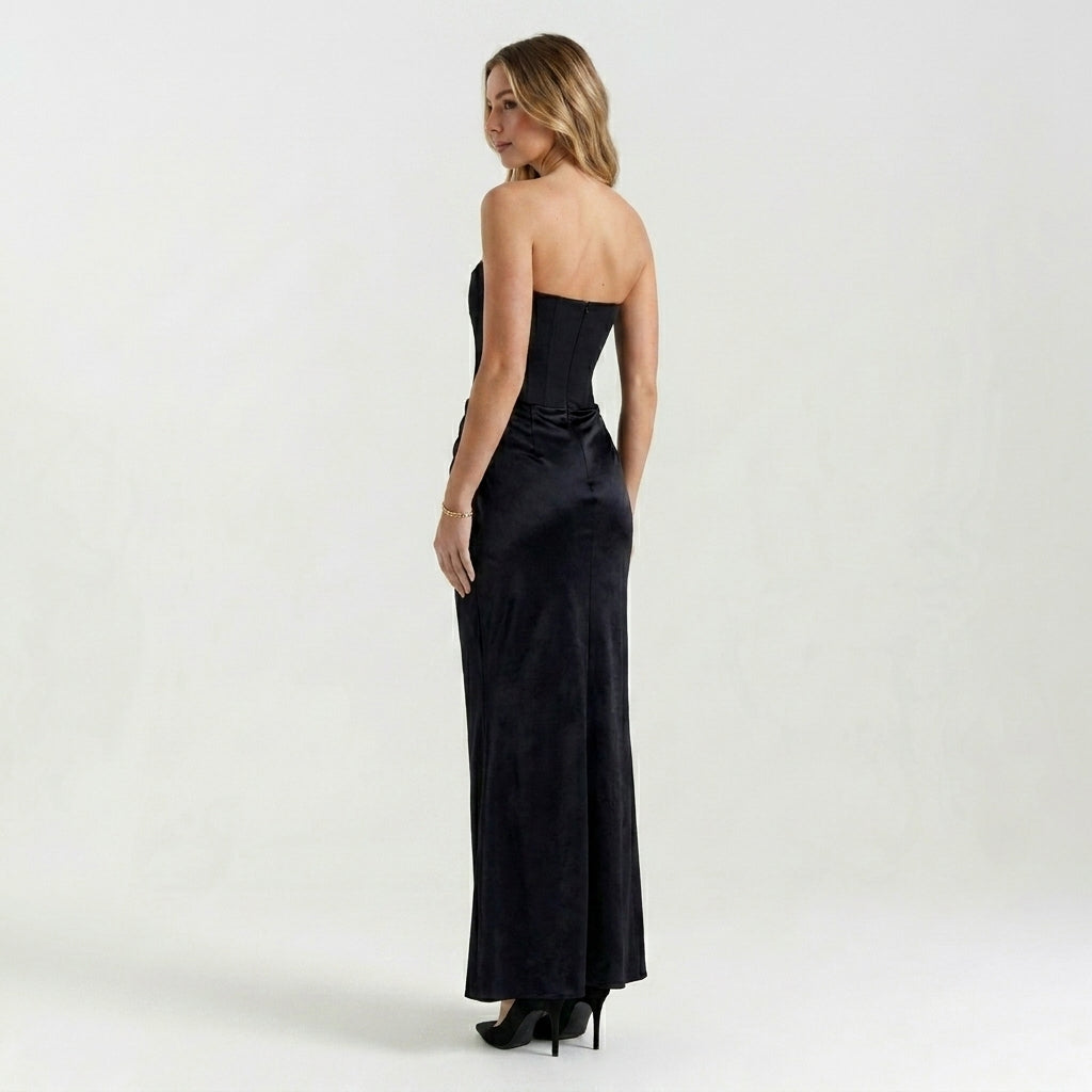 Abito lungo elegante a colonna da donna | Abito da sera formale senza spalline senza tempo