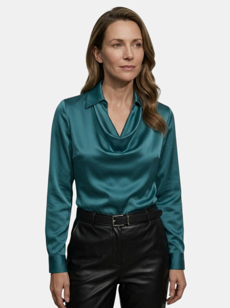 Blusa elegante da donna con scollo a drappeggio | Top a manica lunga comodo per tutte le stagioni