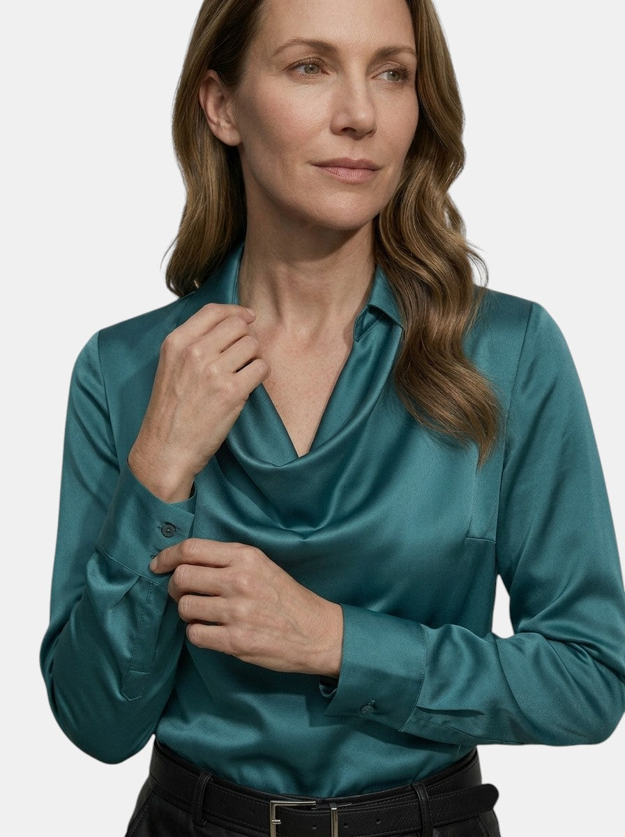 Blusa elegante da donna con scollo a drappeggio | Top a manica lunga comodo per tutte le stagioni