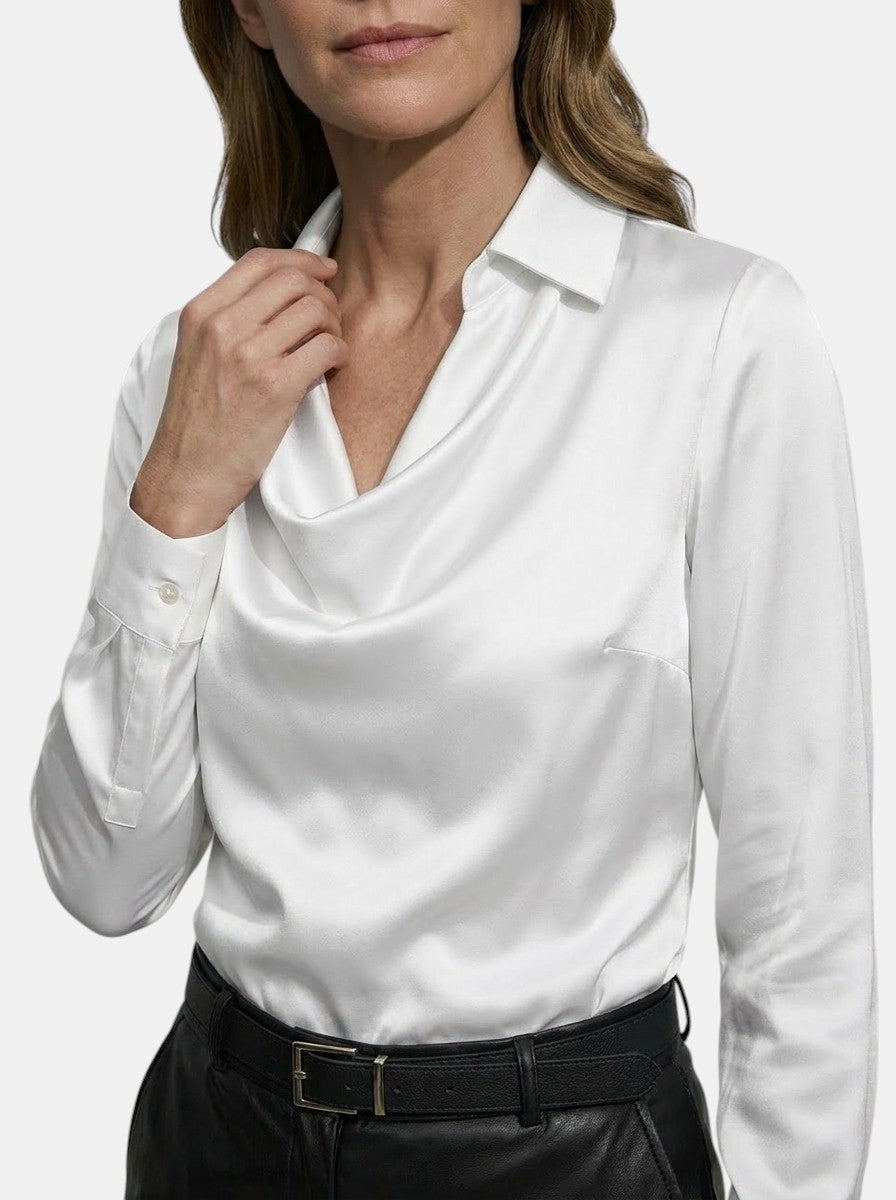 Blusa elegante da donna con scollo a drappeggio | Top a manica lunga comodo per tutte le stagioni