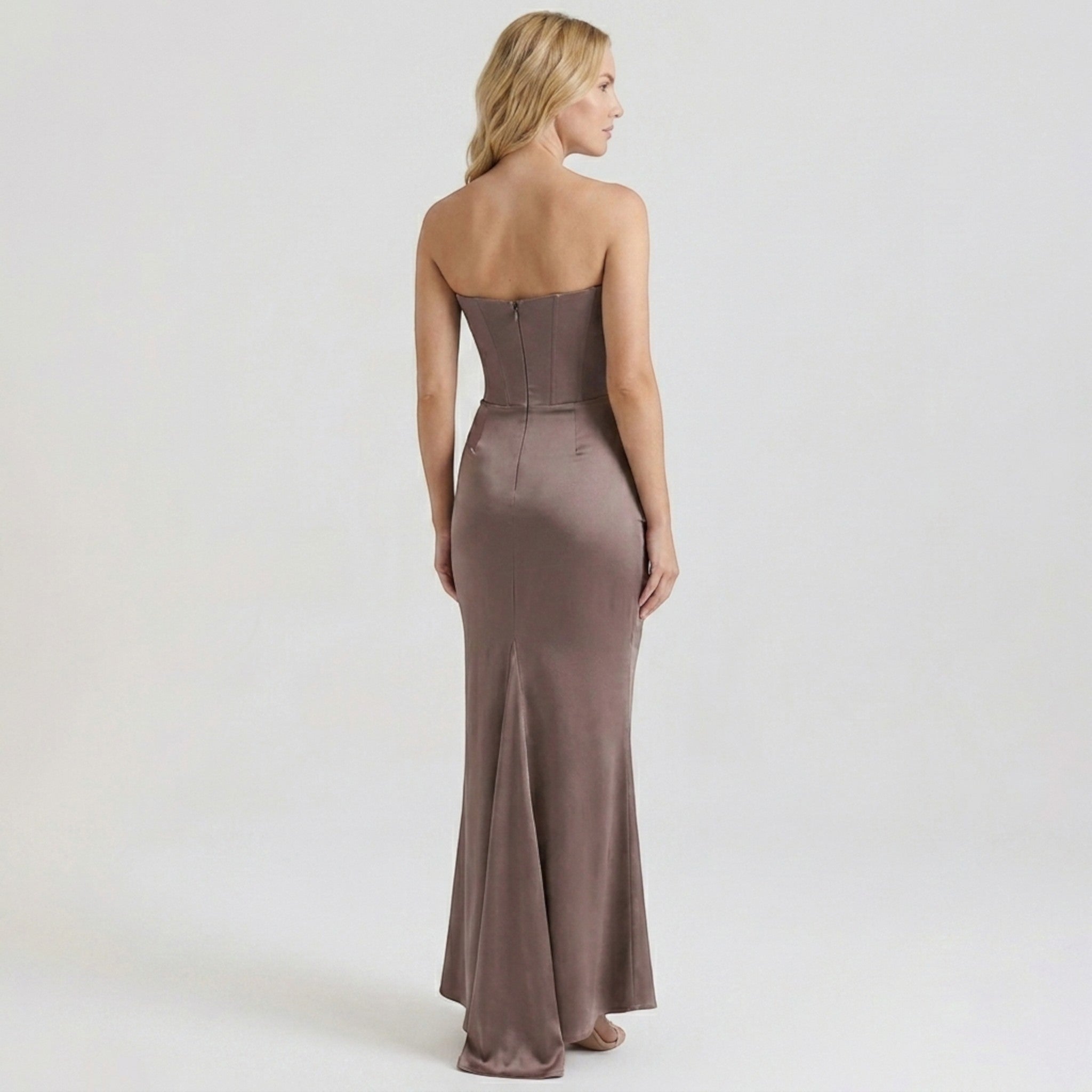 Robe longue drapée élégante pour femmes | Robe de soirée sophistiquée sans bretelles