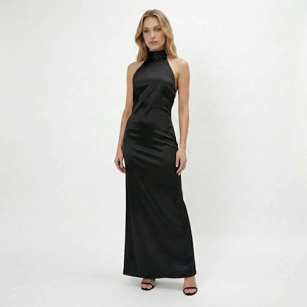 Womens Elegant High Neck Halter Maxi Dress | Backless Formal Evening Gown 6