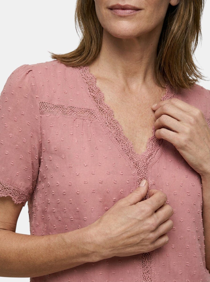 Blusa elegante de encaje para mujer | Top blanco de manga larga con escote en V para todas las ocasiones