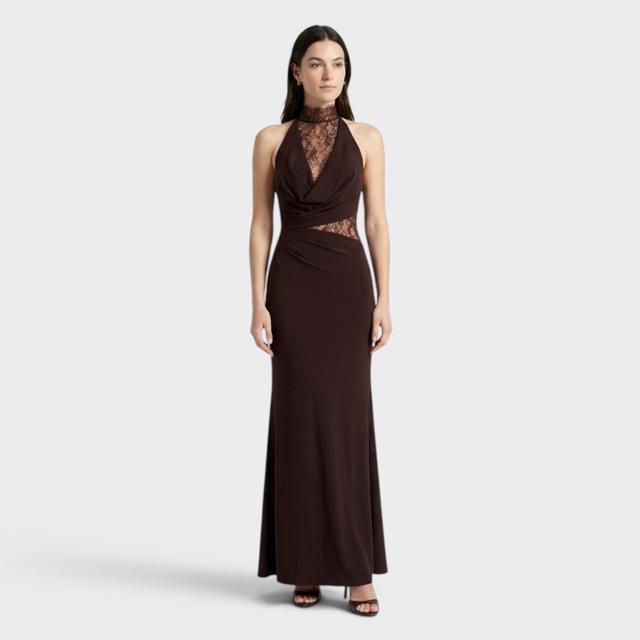 Womens Elegant Lace Maxi Dress | Halter Neck Sleeveless Formal Gown 3