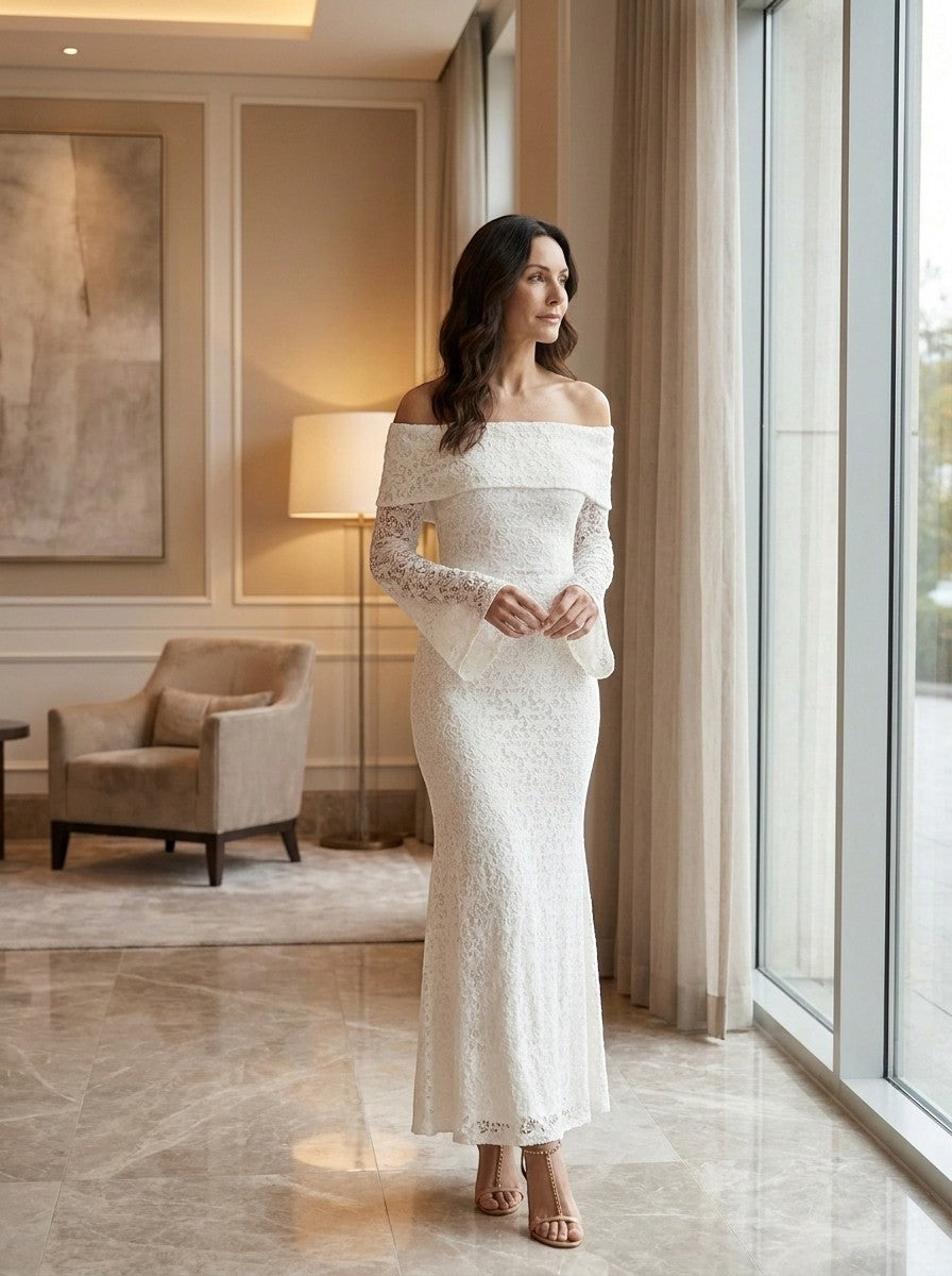 Womens Elegant Lace Maxi Dress | Off-Shoulder Mermaid Formal Gown 2
