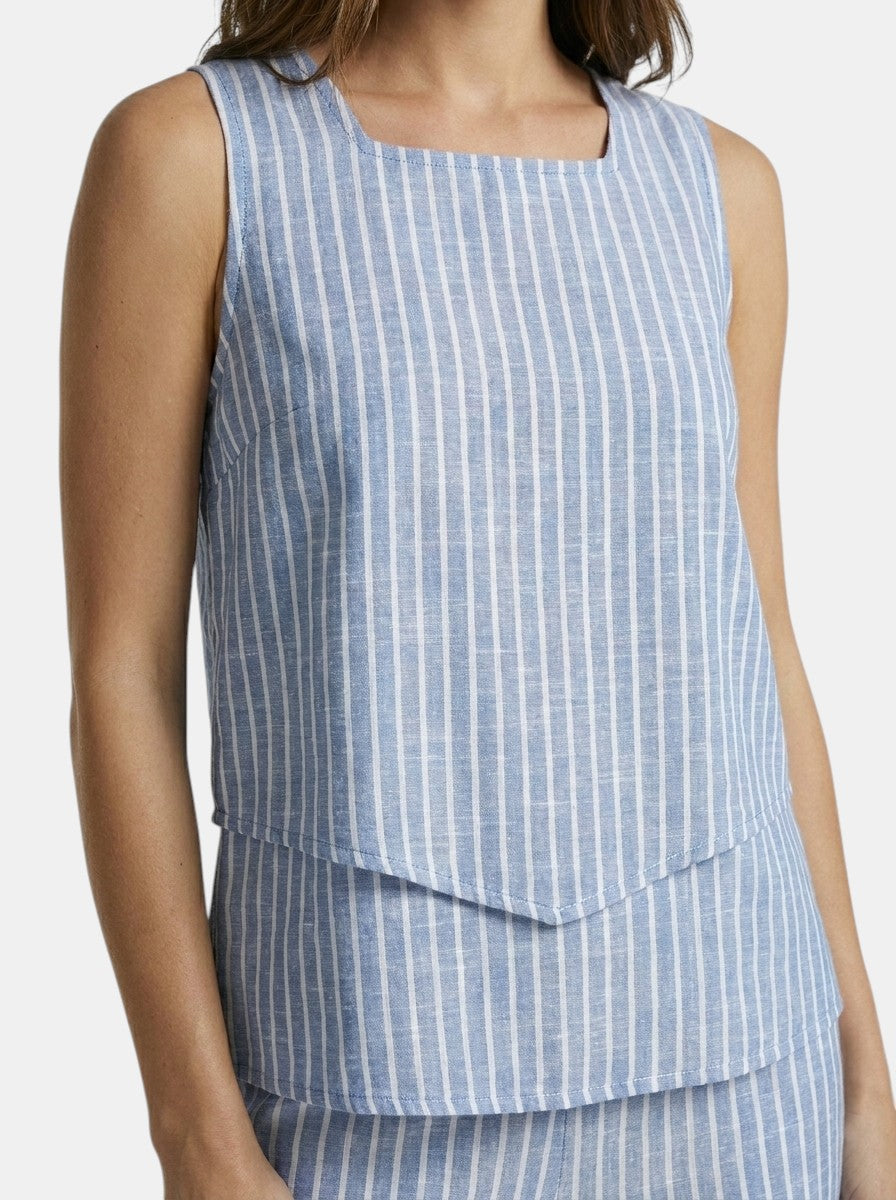 Conjunto elegante de lino para mujer de dos piezas | Top sin mangas y pantalones de pierna recta para primavera y verano