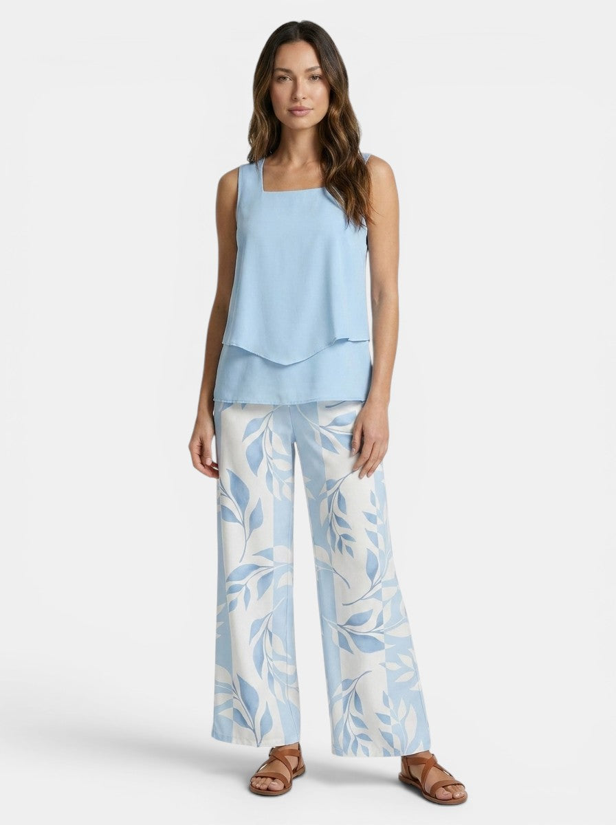 Conjunto elegante de lino para mujer de dos piezas | Top sin mangas y pantalones de pierna recta para primavera y verano