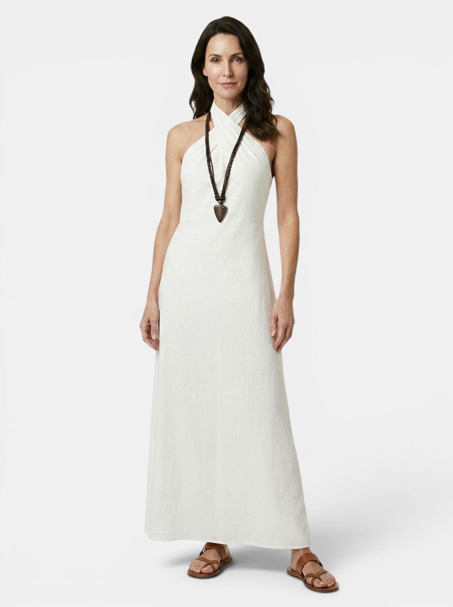 Womens Elegant Maxi Dress | Sophisticated Halter Cross-Over Summer Dress 3