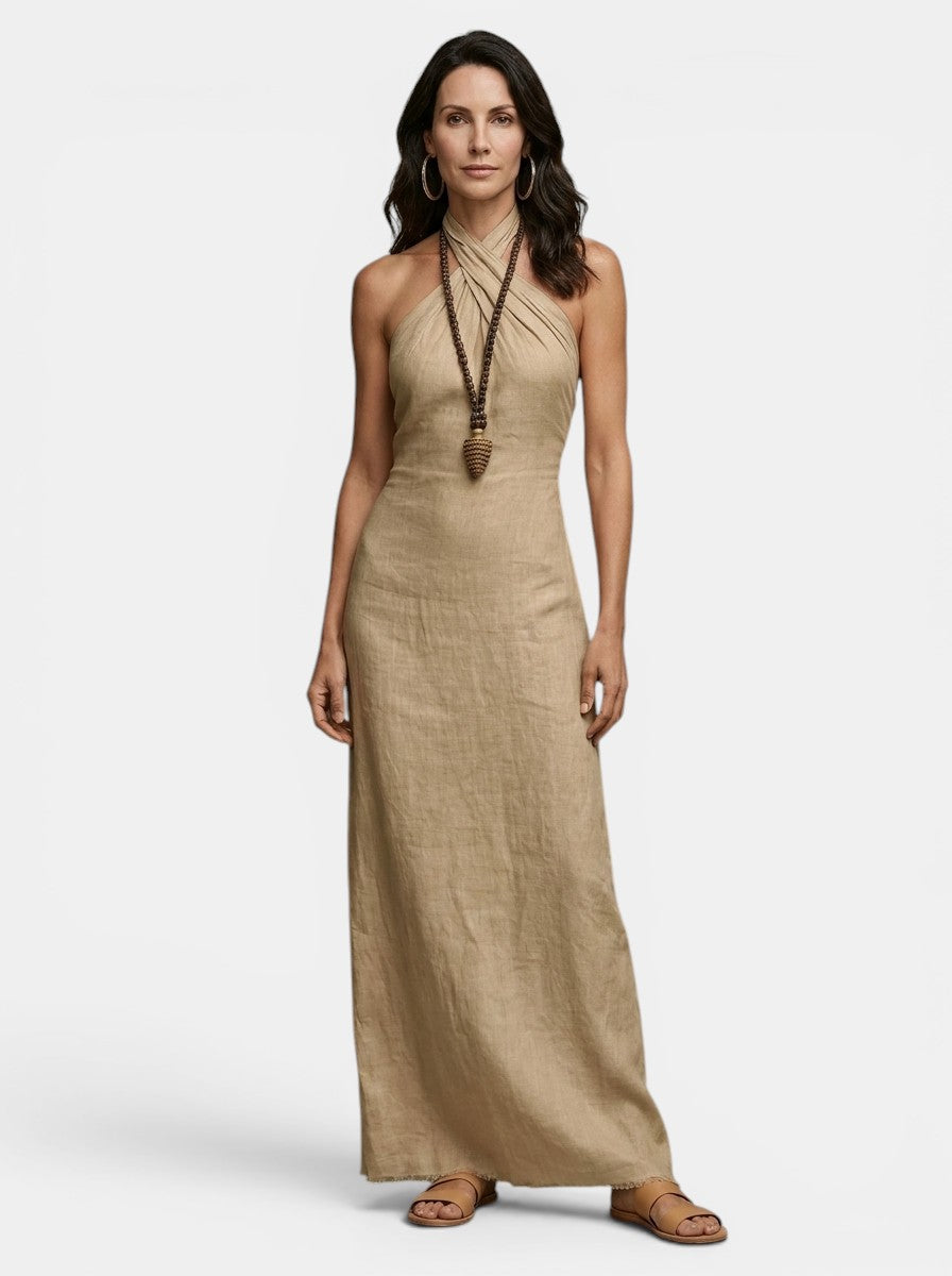 Womens Elegant Maxi Dress | Sophisticated Halter Cross-Over Summer Dress 9