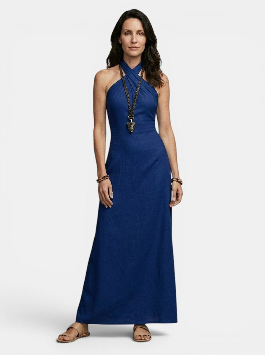 Womens Elegant Maxi Dress | Sophisticated Halter Cross-Over Summer Dress 7