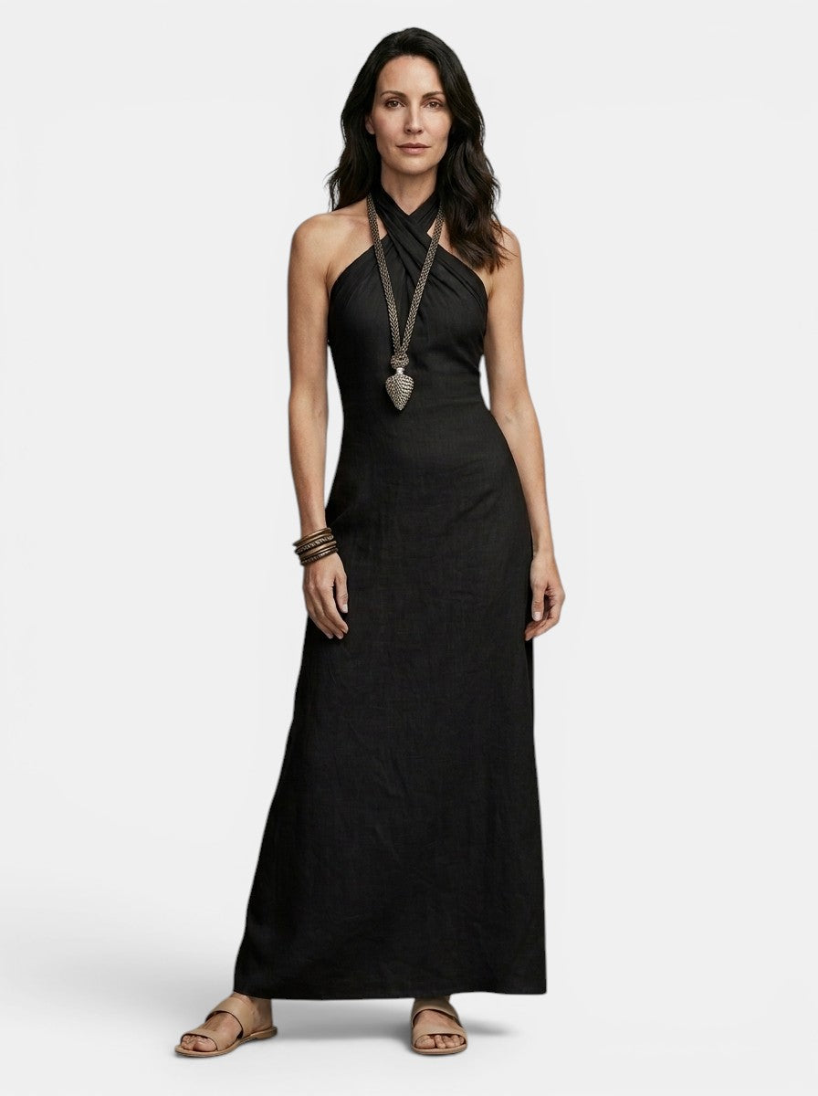Womens Elegant Maxi Dress | Sophisticated Halter Cross-Over Summer Dress 13