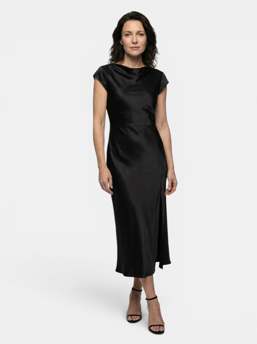 Womens Elegant Midi Dress | Classic Boat Neck with Side Slit | Versatile All-Season Formal Dresses 3