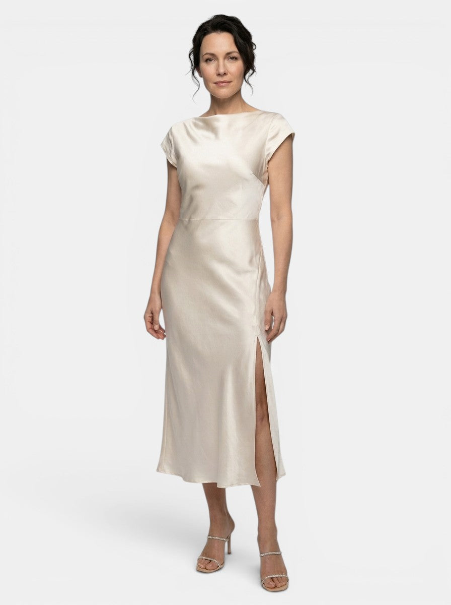 Womens Elegant Midi Dress | Classic Boat Neck with Side Slit | Versatile All-Season Formal Dresses 7