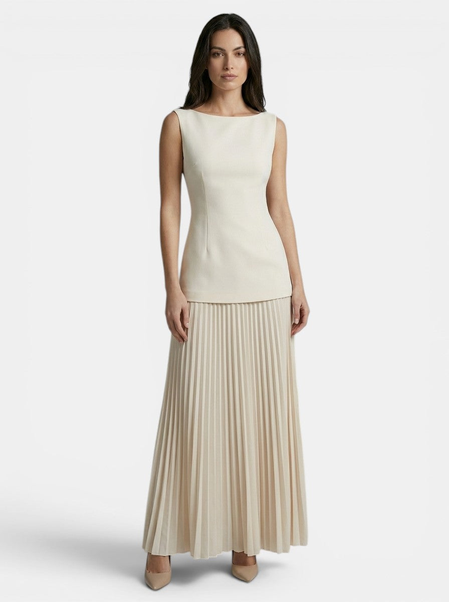 Robe longue plissée élégante pour femme | Robe de soirée d'été chic sans manches