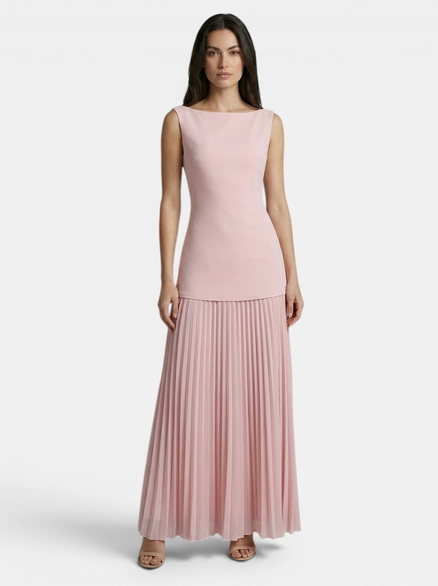 Robe longue plissée élégante pour femme | Robe de soirée d'été chic sans manches