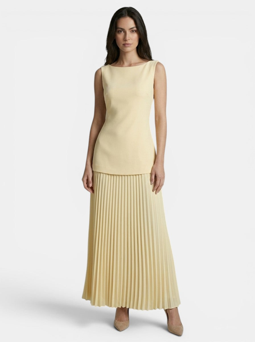 Robe longue plissée élégante pour femme | Robe de soirée d'été chic sans manches
