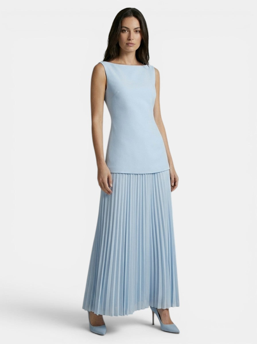 Robe longue plissée élégante pour femme | Robe de soirée d'été chic sans manches