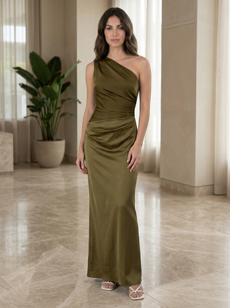 Robe longue plissée élégante pour femme | Robe de soirée formelle asymétrique