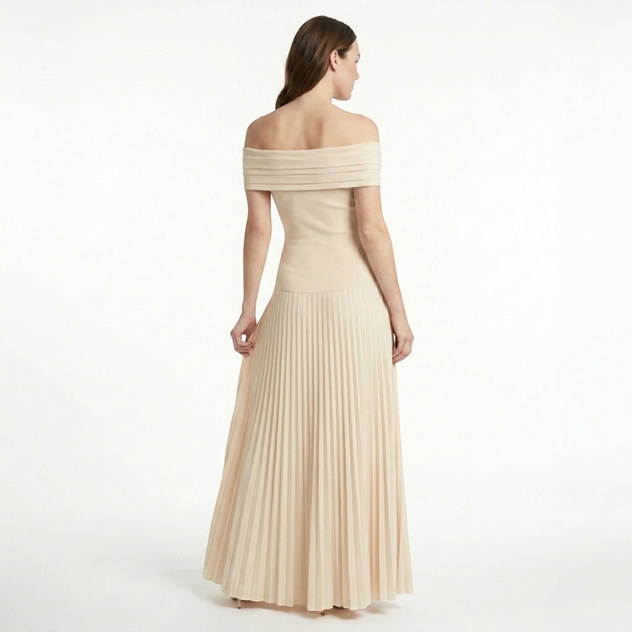 Robe longue plissée élégante pour femme | Robe formelle intemporelle à épaules dénudées