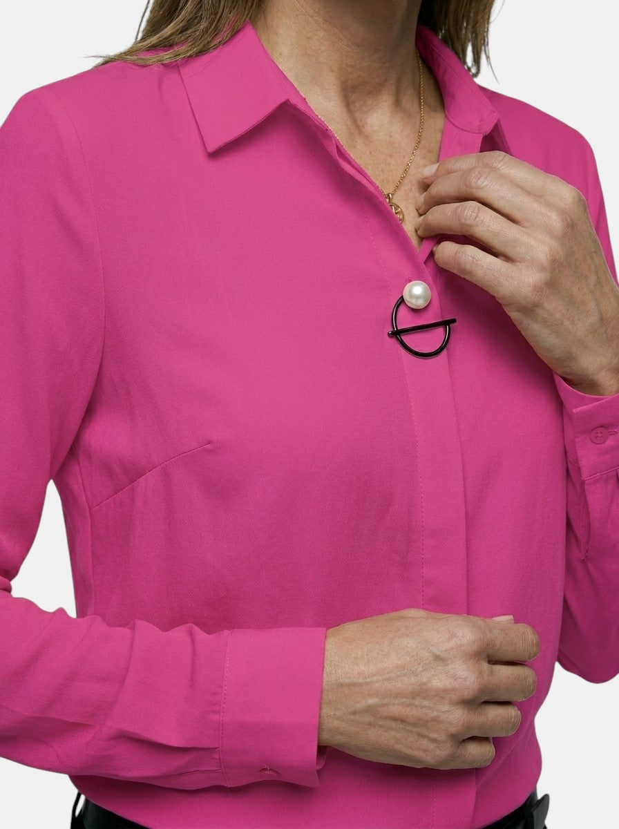Blusa elegante de poliéster para mujer | Top clásico de manga larga para oficina