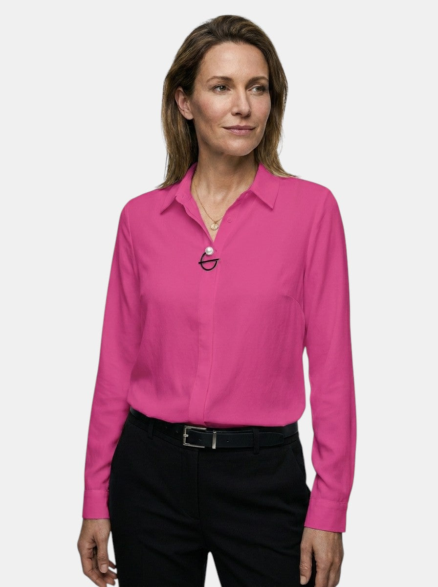 Blusa elegante de poliéster para mujer | Top clásico de manga larga para oficina