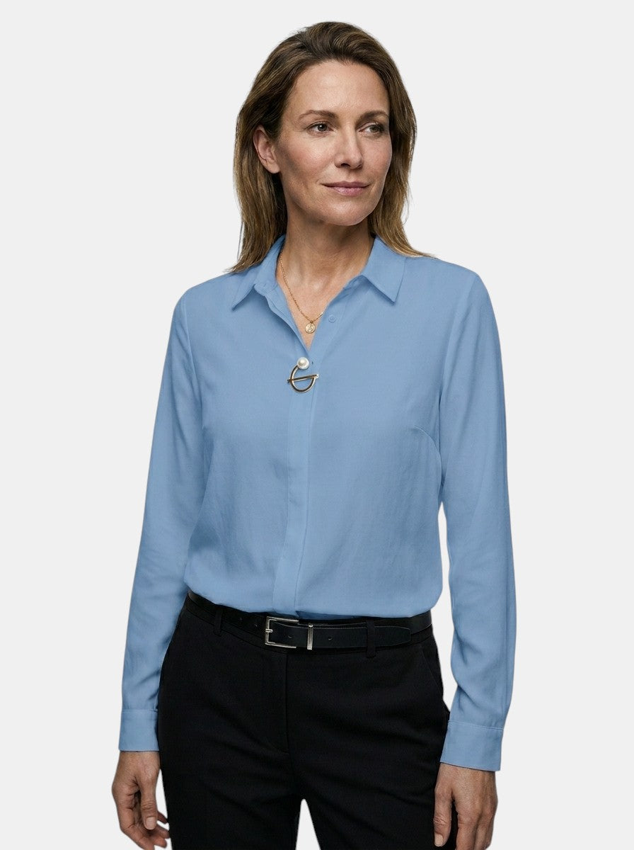 Blusa elegante de poliéster para mujer | Top clásico de manga larga para oficina