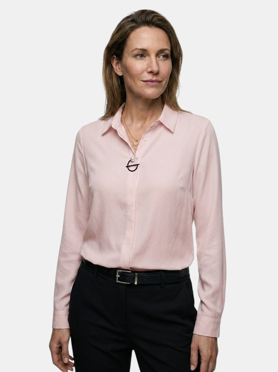 Blusa elegante de poliéster para mujer | Top clásico de manga larga para oficina