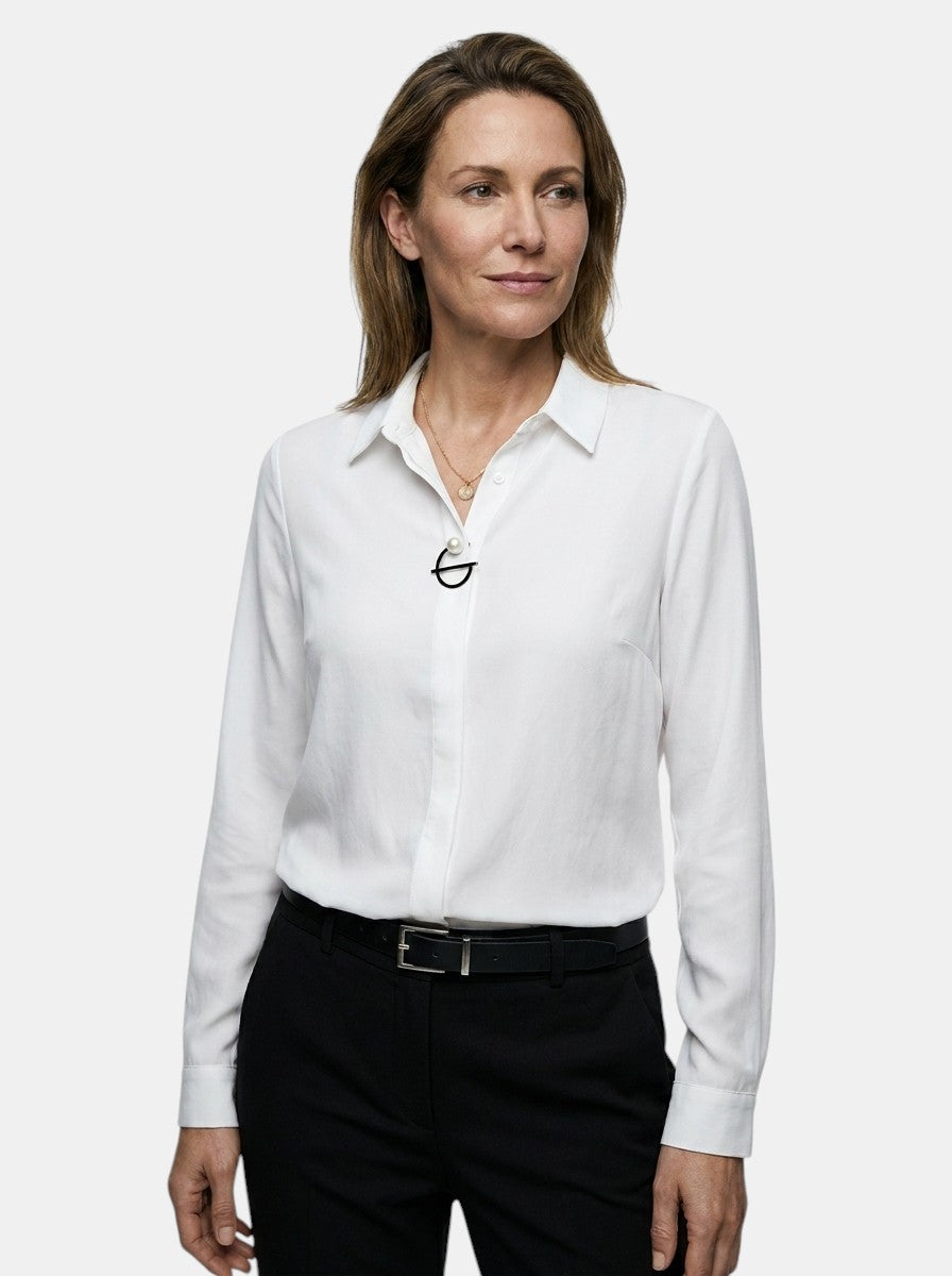 Blusa elegante de poliéster para mujer | Top clásico de manga larga para oficina