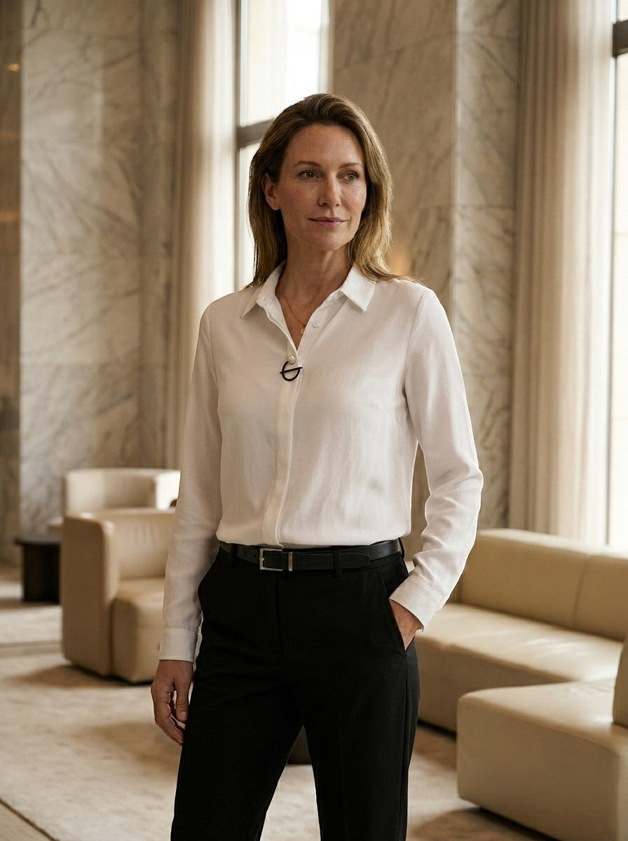 Women's Elegant Polyester Blouse | Classic Long Sleeve Office Top
