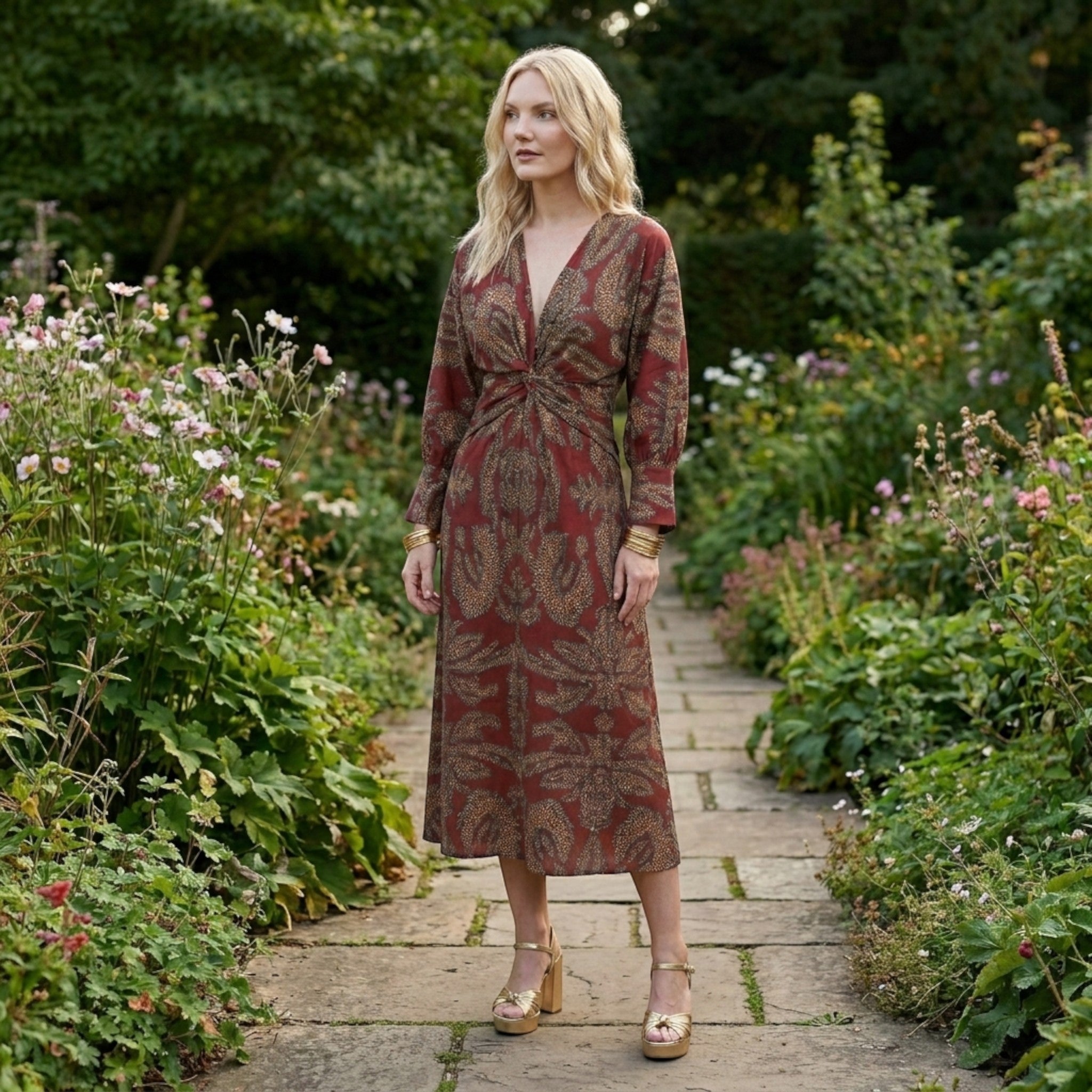 Robe longue trapèze imprimée élégante pour femmes | Robe formelle d'été flatteuse à col en V