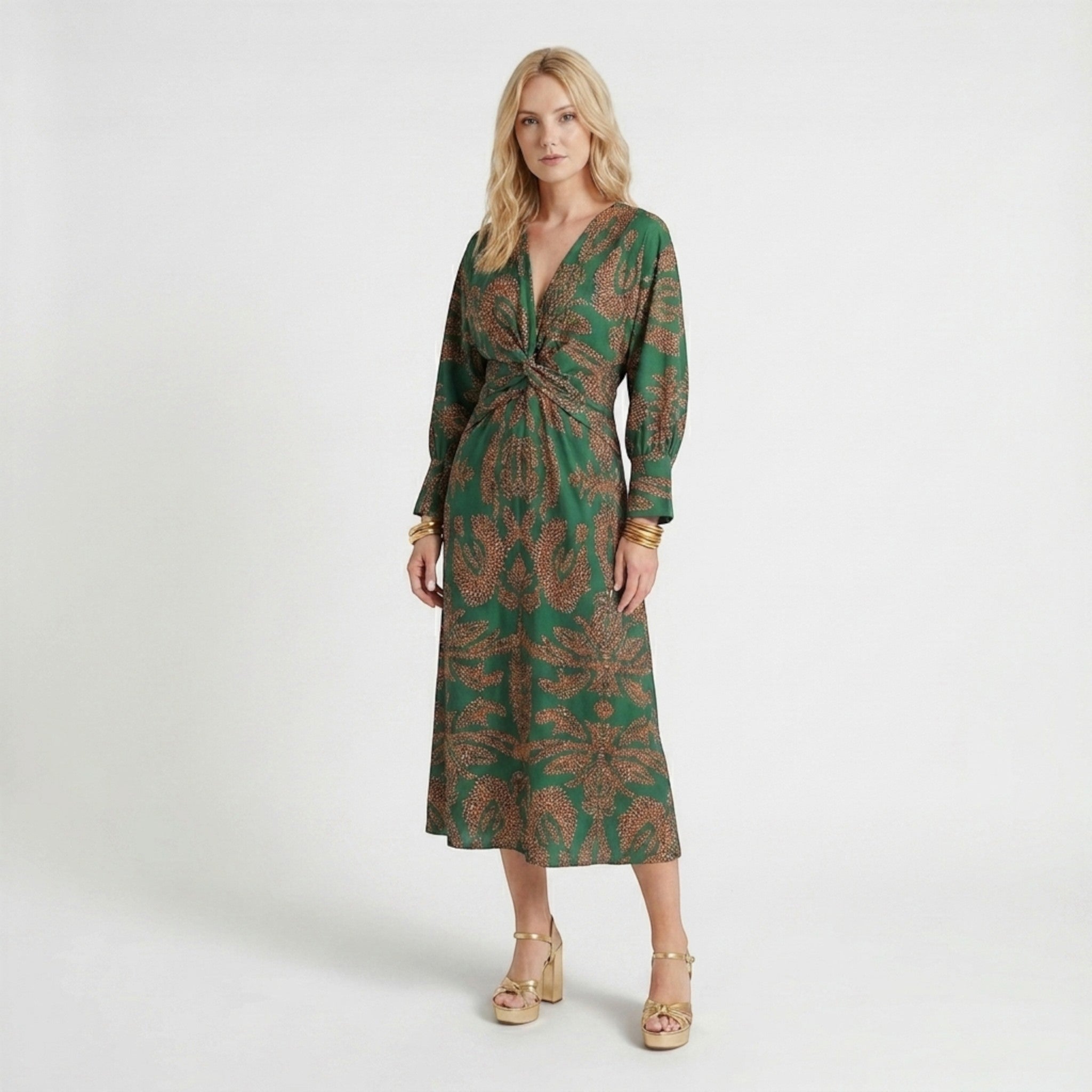 Robe longue trapèze imprimée élégante pour femmes | Robe formelle d'été flatteuse à col en V