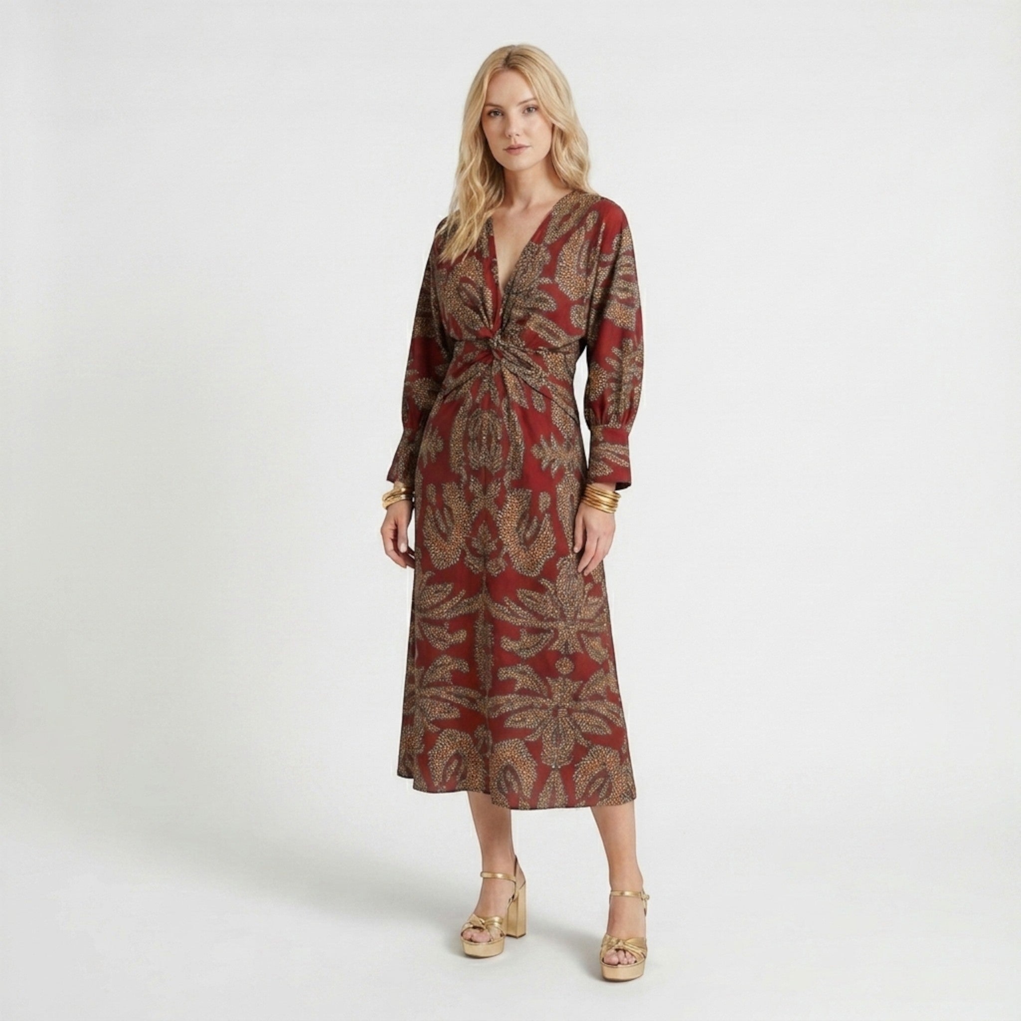 Robe longue trapèze imprimée élégante pour femmes | Robe formelle d'été flatteuse à col en V